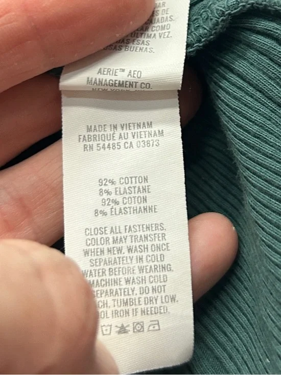 aerie Road Trip Ribbed Long Sleeve Henley Long Sleeve Tee Deep Forest Green AEO - Picture 4 of 4